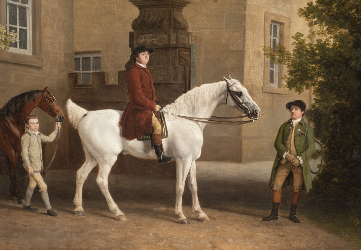 Detalj från William Henry Cavendish Bentinck, 3:e hertig av Portland framför Welbeck Abbey Ridstall, 1766-7 av George Stubbs