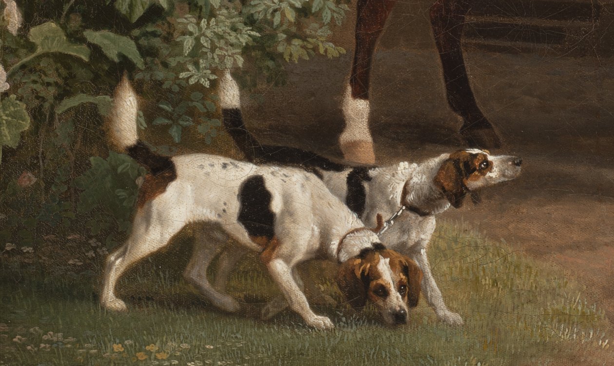 Detalj från William Henry Cavendish Bentinck, 3:e hertig av Portland framför Welbeck Abbey Ridstall, 1766-7 av George Stubbs