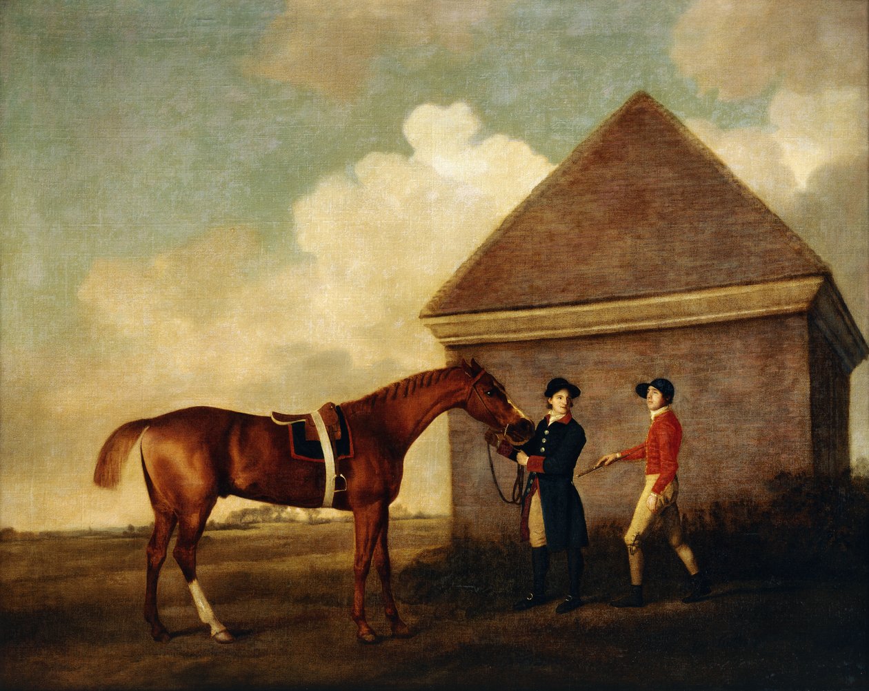 "Eclipse", en Dark Chestnut Racehorse som hålls av en brudgum, med en jockey, möjligen Jack Oakley, vid Rubbing Down House på Newmarket, 1770 av George Stubbs