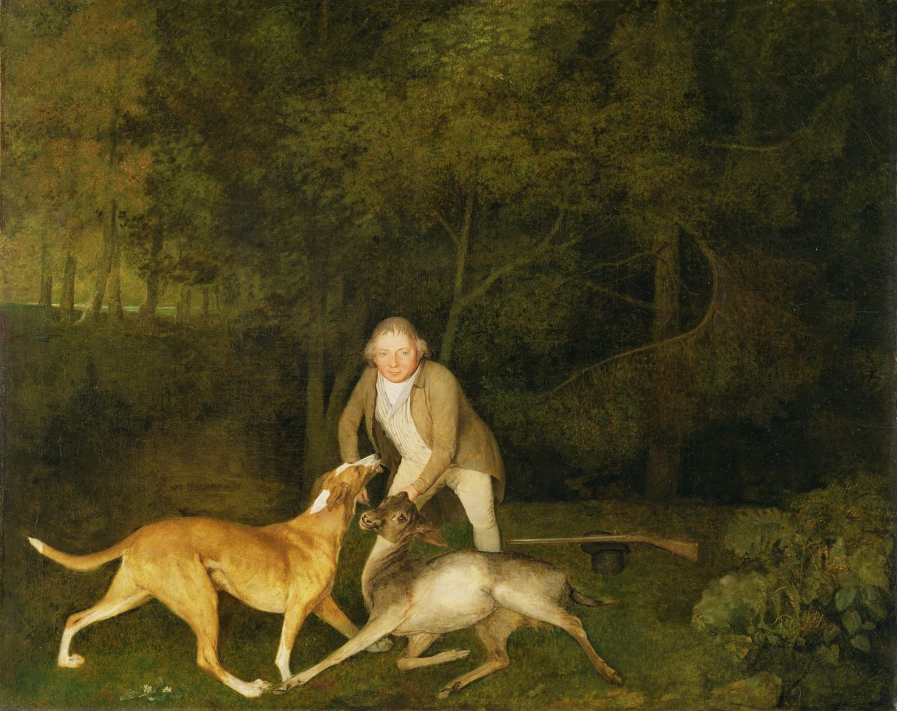 Freeman, Earl of Clarendons viltvårdare, med en döende Doe och Hund av George Stubbs