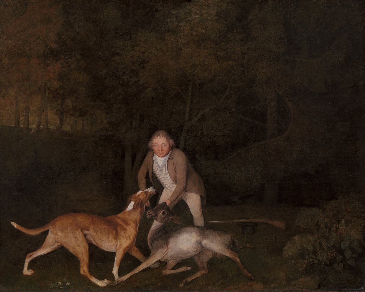 Freeman, jarlen av Clarendons viltvårdare, med en döende do och hund, 1800. av George Stubbs