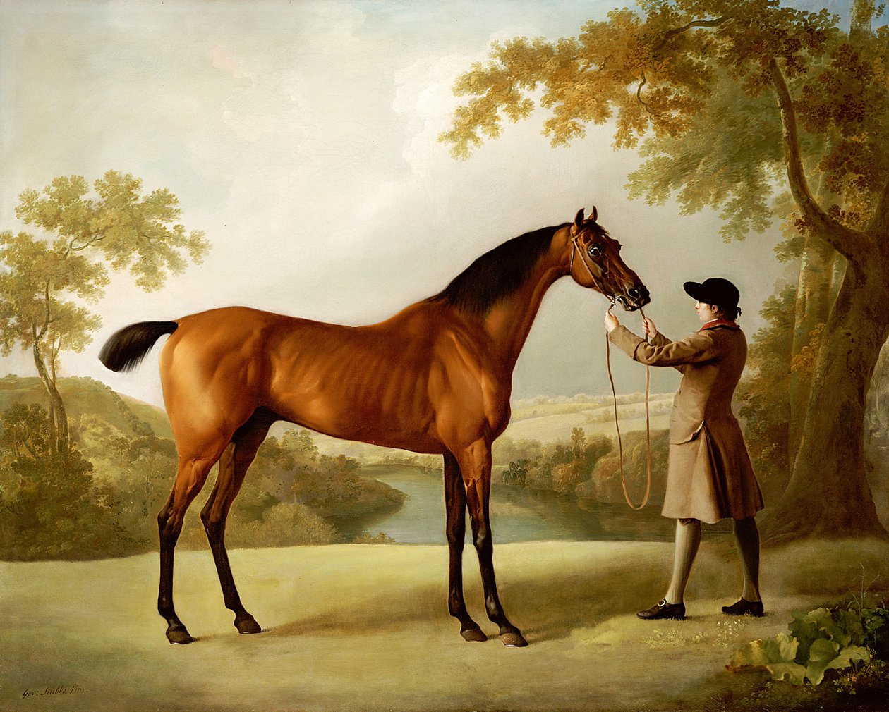 Tristram Shandy, en kapplöpningshäst som hålls av en brudgum i ett vidsträckt landskap, ca 1760 av George Stubbs