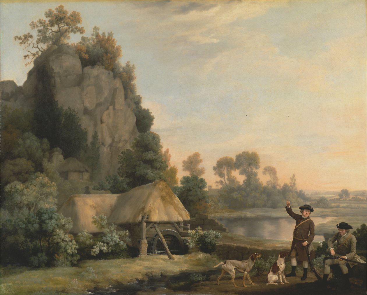 Två herrar på jakt, med utsikt över Creswell Crags, tagen på plats av George Stubbs