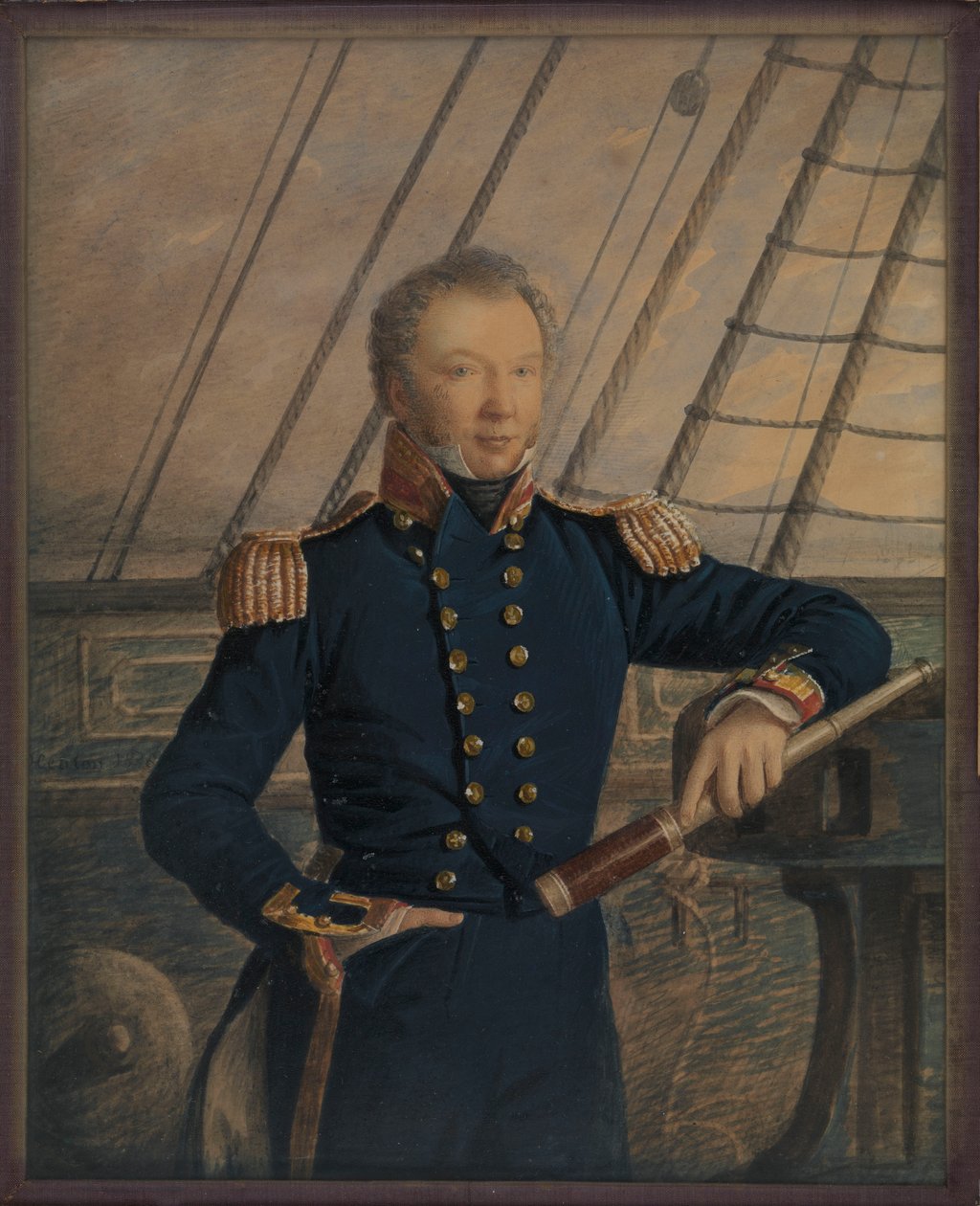 Porträtt av kapten William Hewett, ca 1840 (akvarell, trä, glas) av George T. Gregory