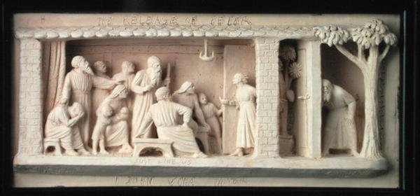 The Release of Peter, tillverkad av Doulton & Co., ca 1872-82 (terrakotta) av George Tinworth