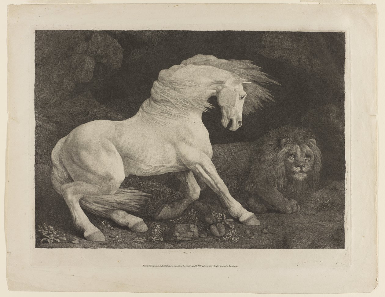 En häst skrämd av ett lejon, efter George Stubbs (1724-1806) av George Townley Stubbs