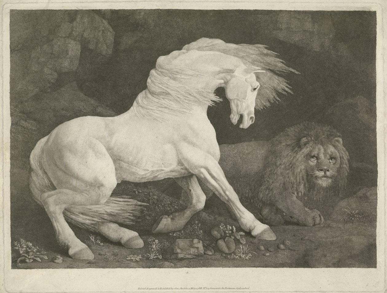Hästen och lejonet, 1770 (mezzotint) av George Townley Stubbs