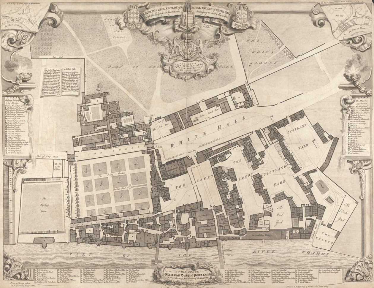 Whitehallswedish の王宮の測量と地上プロット av George Vertue