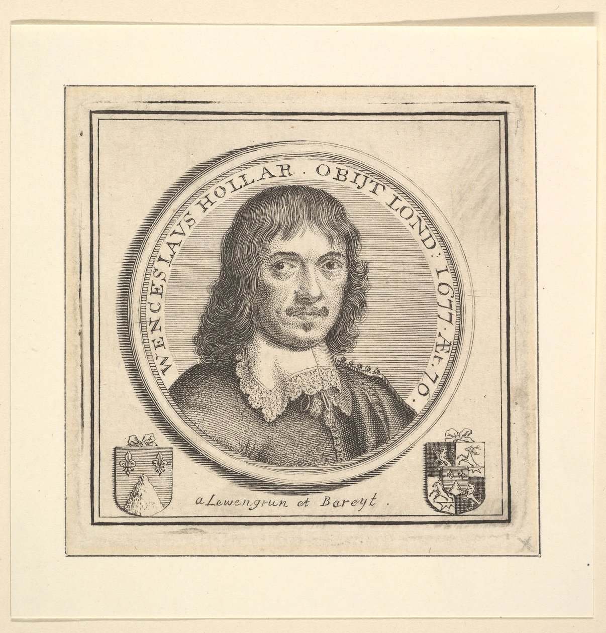 Byst av Hollar i en cirkulär ram publicerad i Vertues, Description of the Works of the..., 1745. av George Vertue