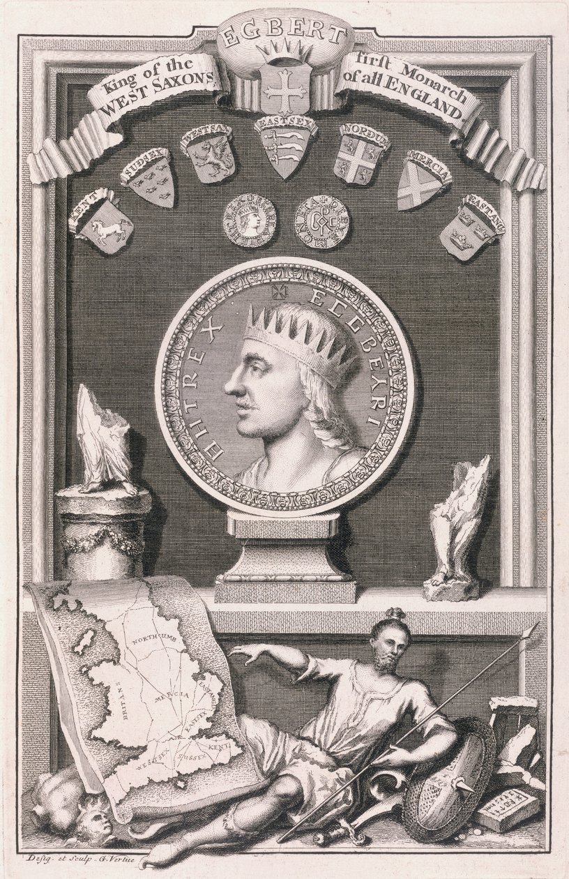Egbert (d.839) kung av västsaxarna, första monark i hela England, graverad av konstnären (gravyr) av George Vertue