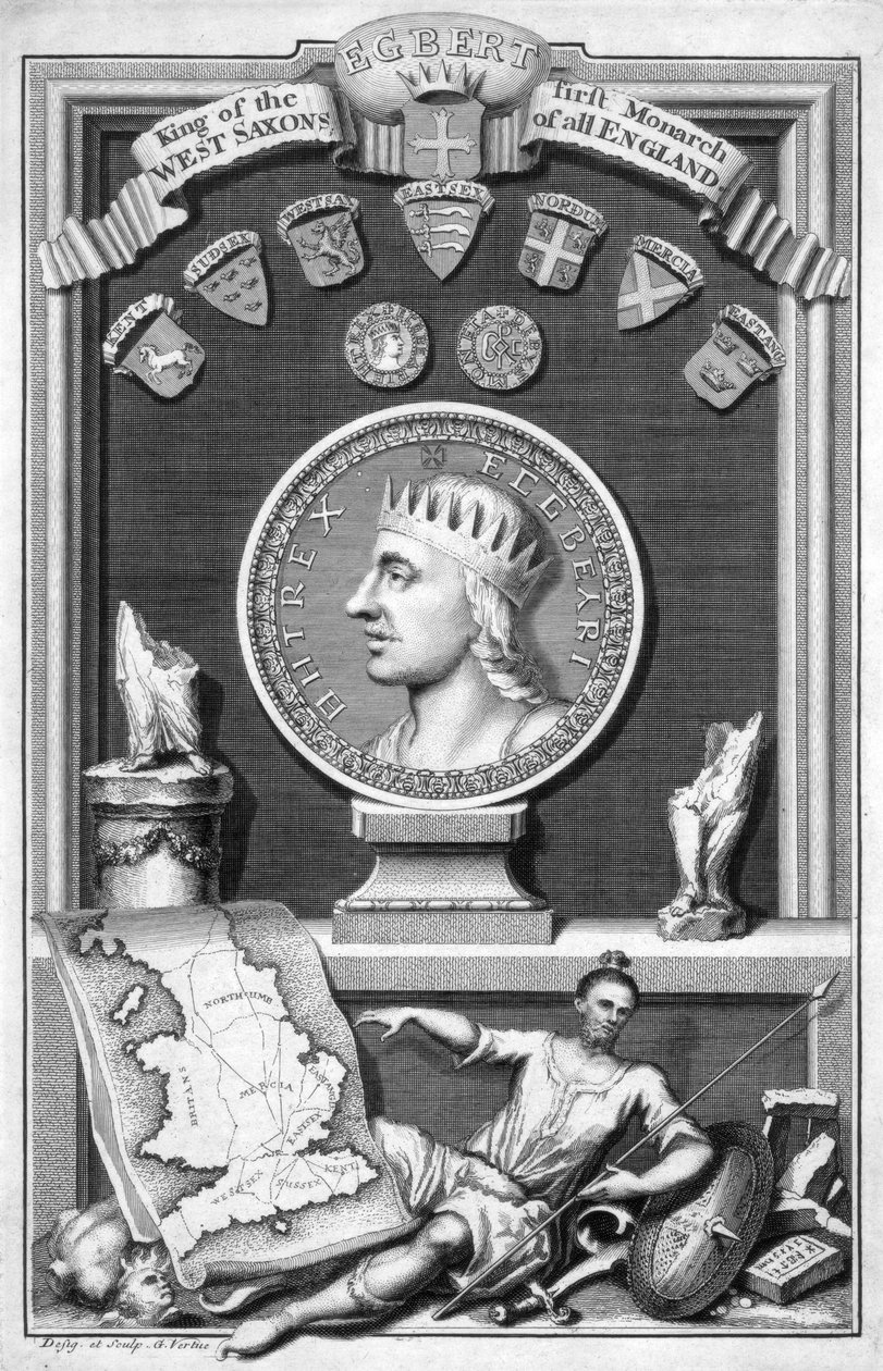 Egbert the Saxon, första kung av hela England, 1700-talet. av George Vertue