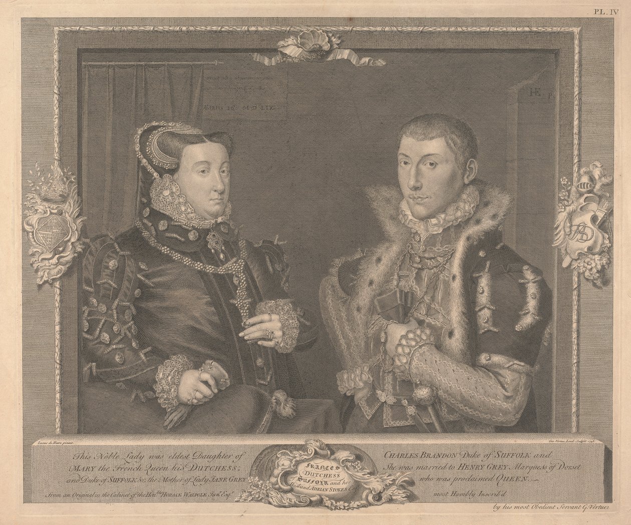 Frances Gray (född Brandon), hertiginna av Suffolk och hennes man Adrian Strokes av George Vertue