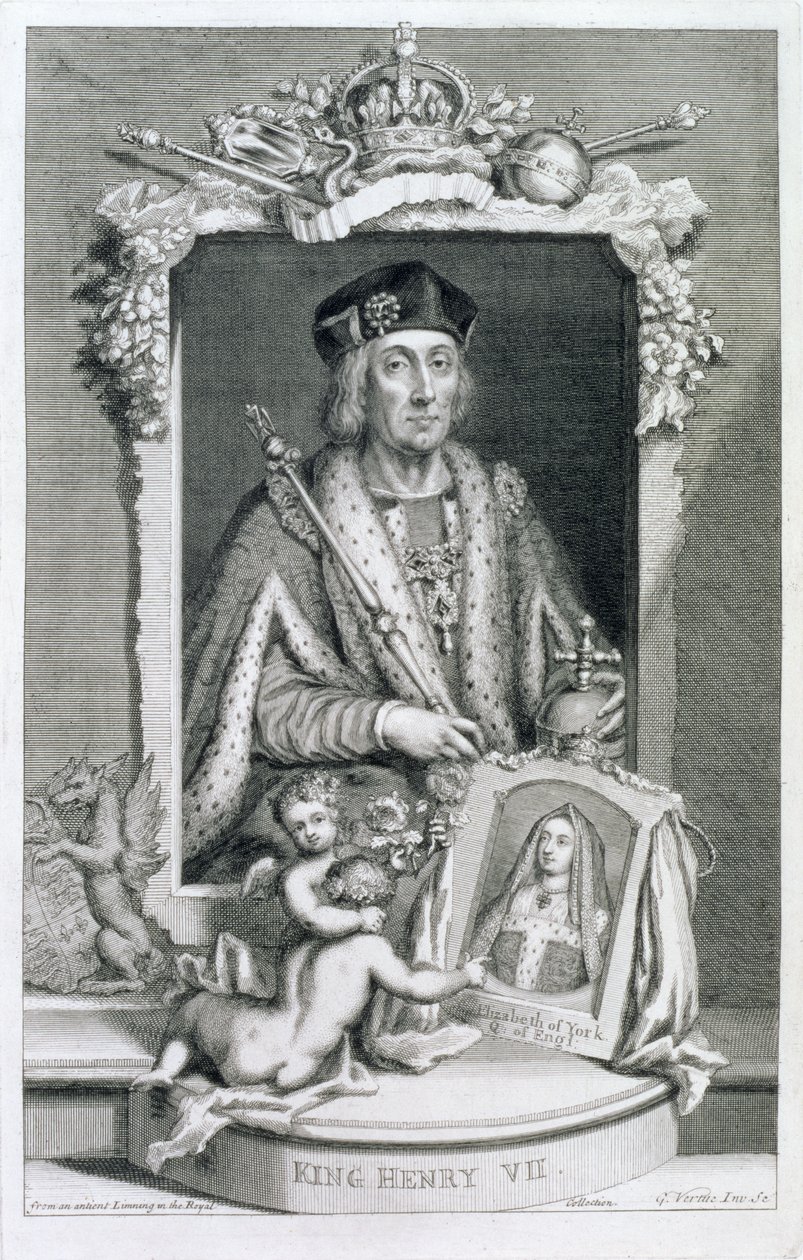 Henrik VII (1457-1509) kung av England från 1485, efter ett porträtt i Kungliga samlingen, graverat av konstnären. av George Vertue