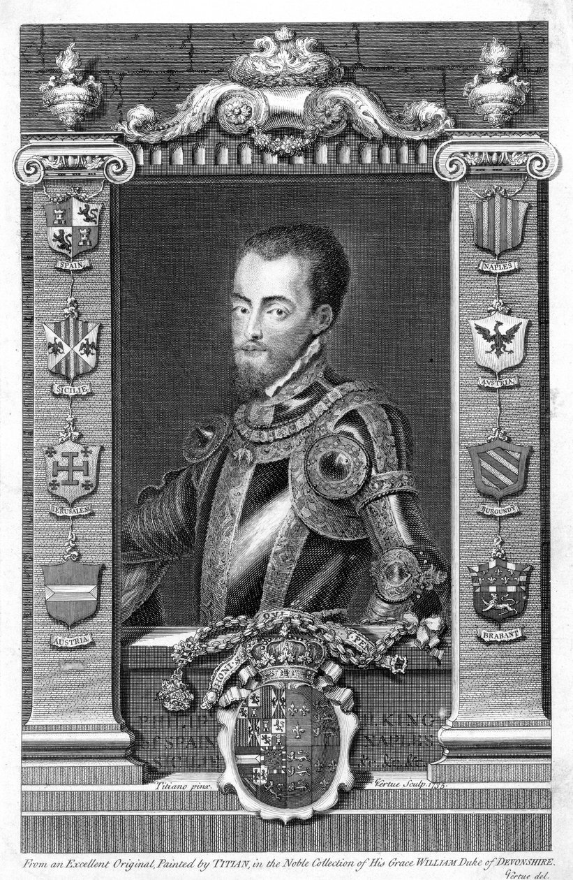 Filip II, kung av Spanien, 1500-talet, 1735 av George Vertue