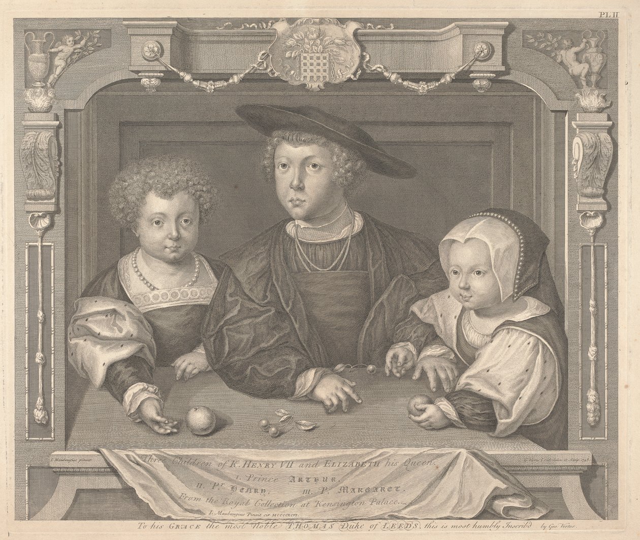 Tre barn till Henrik VII och Elizabeth hans drottning, prins Arthur, prins Henrik och prinsessan Margaret av George Vertue