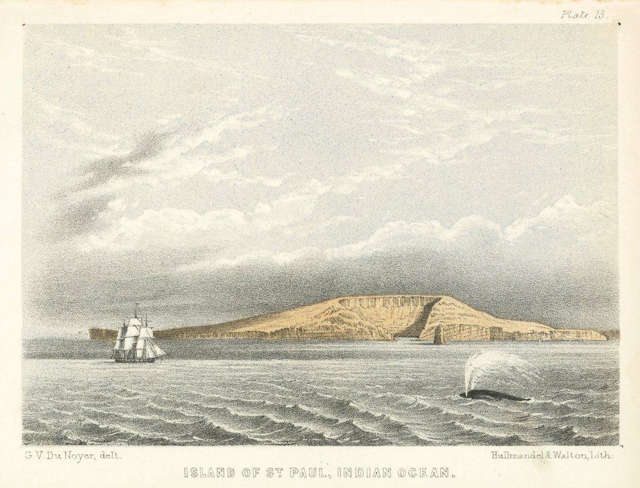 Ön St Paul, Indiska oceanen (kolorerad gravyr) av George Victor Du Noyer