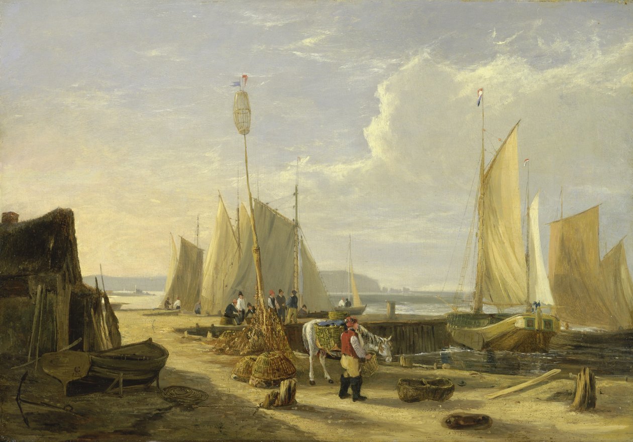 En hamnscene på Isle of Wight, med utsikt mot nålarna av George Vincent