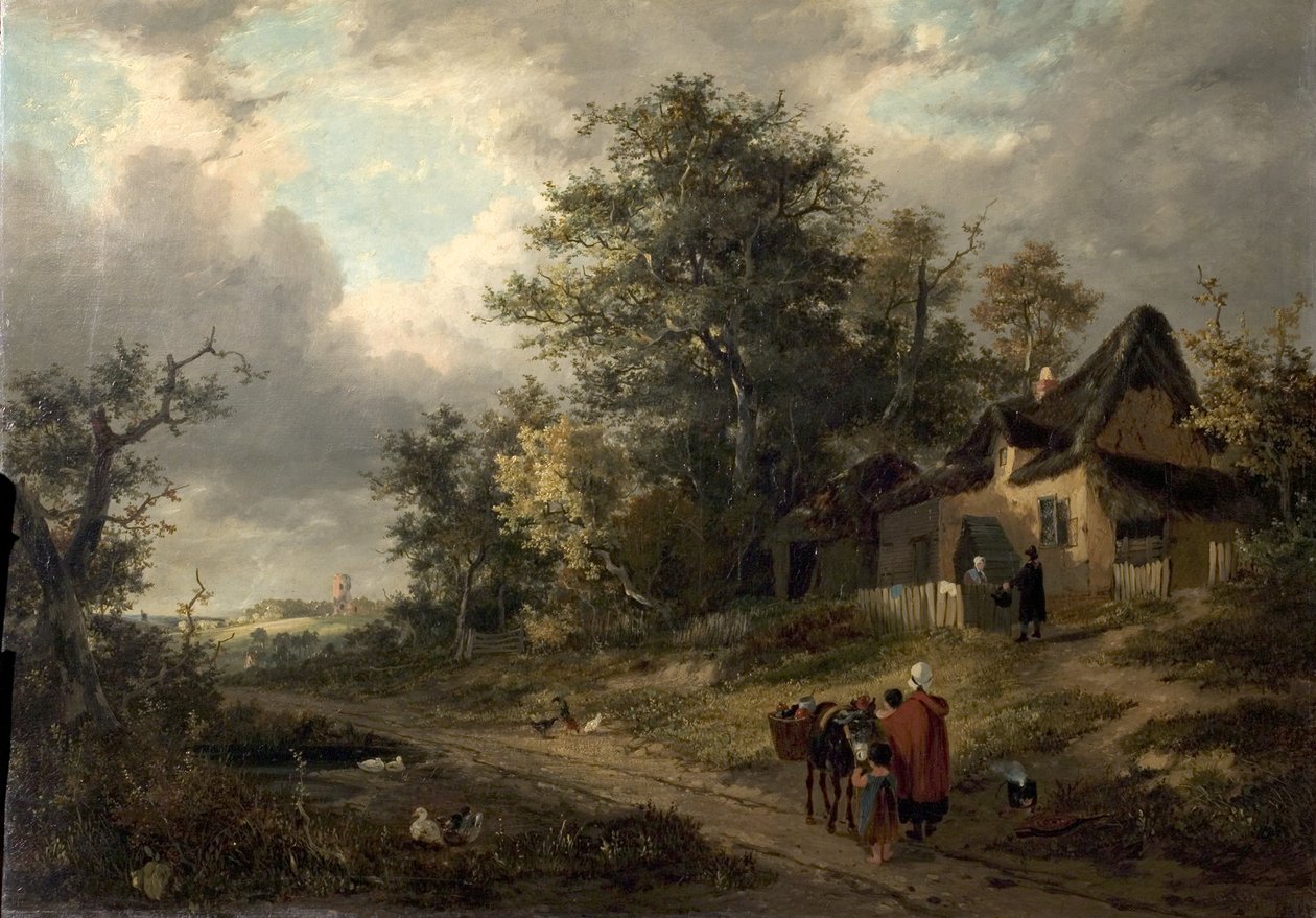 Landskap med stugor och tinker, 1828 av George Vincent