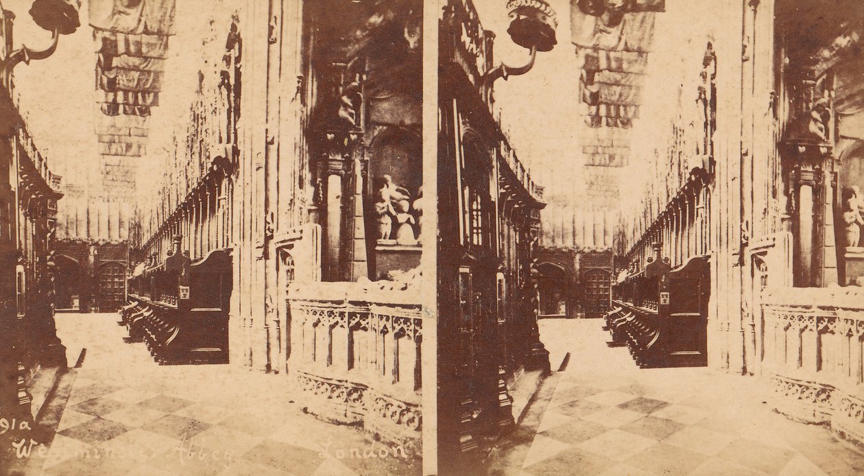 Grupp av 5 stereografiska vyer av Westminster Abbey, London, England, 1850-1910-talet. av George W Griffith