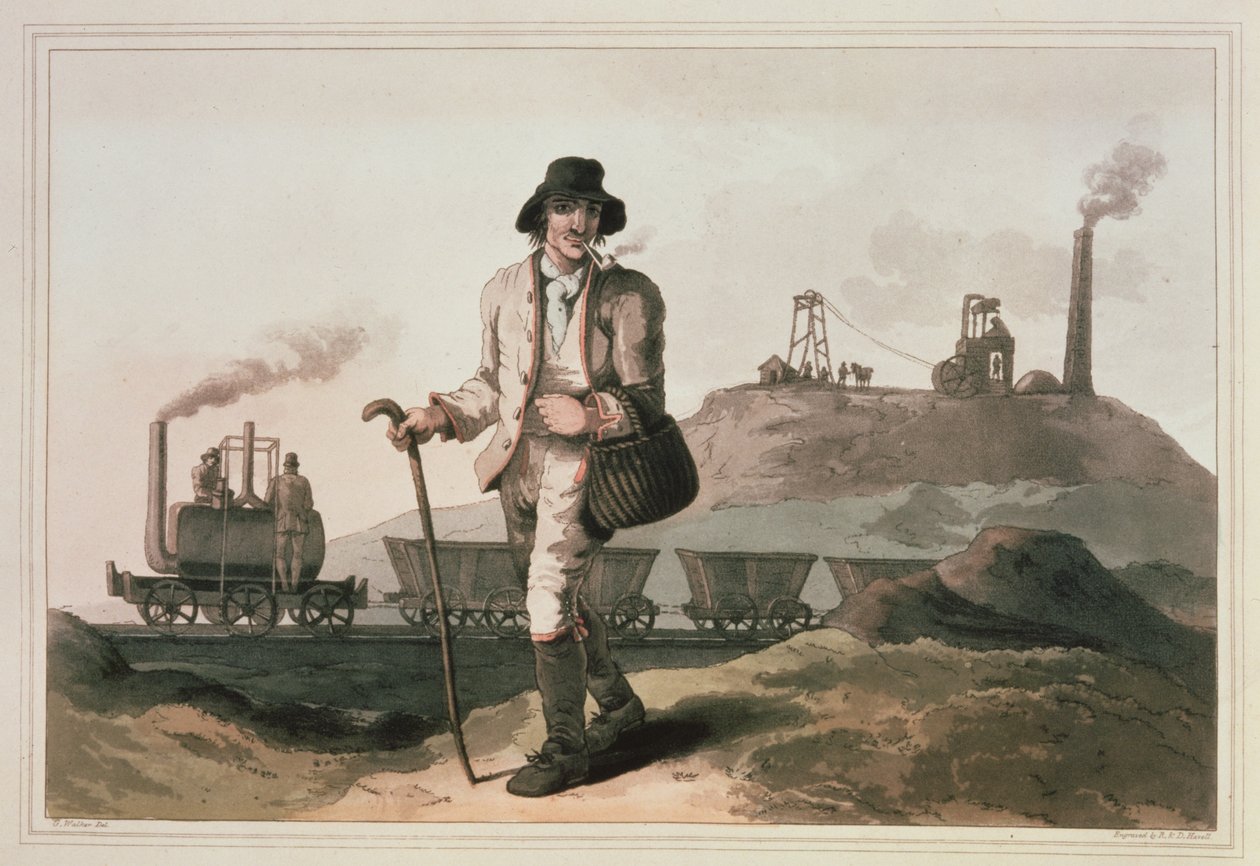 Blenkinsop lokomotiv vid Middleton colliery nära Leeds, graverad av Robert och Daniel Havell, 1814 av George Walker