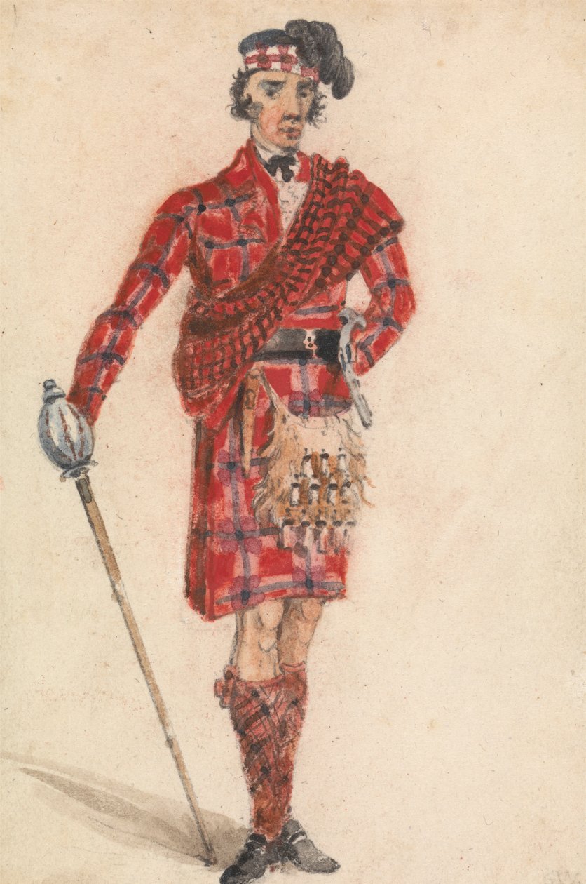 Skott med svärd; Modern klänning av en Highland Chieftain av George Walker