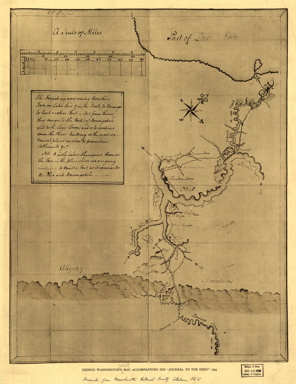 George Washingtons karta som följde med hans "Journal to the Ohio", 1754. LOC 99446116 av George Washington