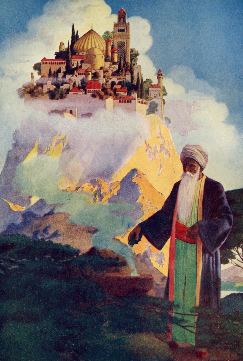 On the Summit of the Hill står ett av de mest ljuvliga palatsen, illustration från "Legends of the Alhambra" av Washington Irving (1783-1859) publicerad av Lippincott av George Washington Hood