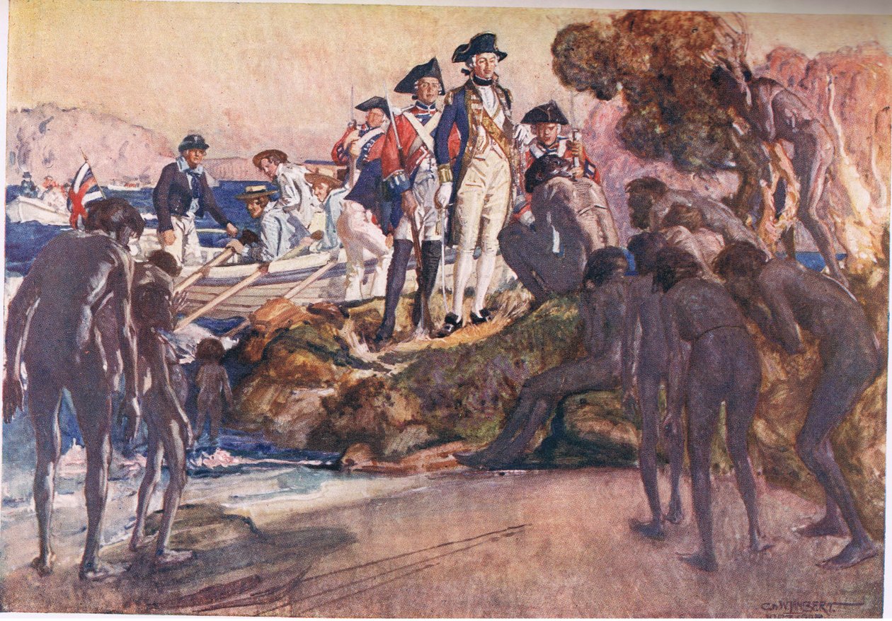 Guvernör Phillip i Sydney Cove (färg litho) av George Washington Lambert