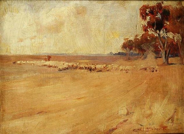 Landskap, Rounding Stock, Australien av George Washington Lambert