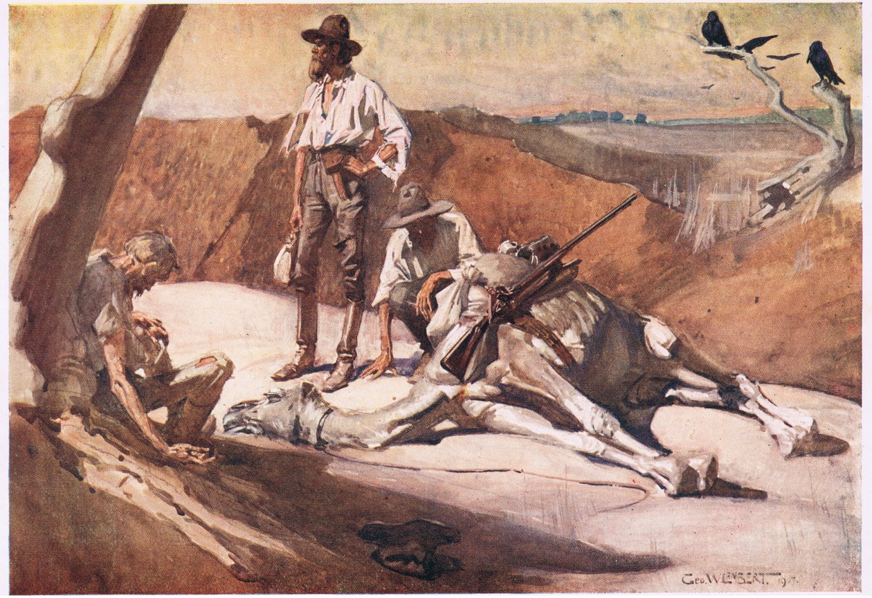 På väg till Mount Hopeless (färg litho) av George Washington Lambert