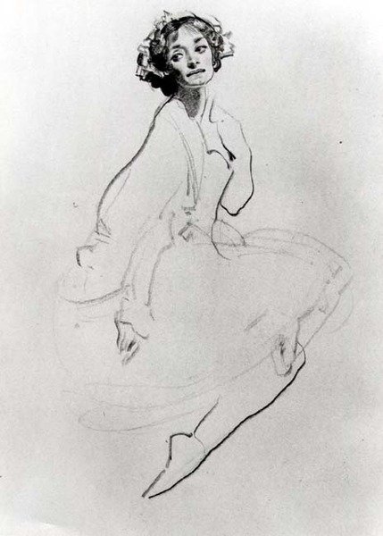 Studie av en balettdansös, ca. 1911 (krita på papper) (s/v foto) av George Washington Lambert