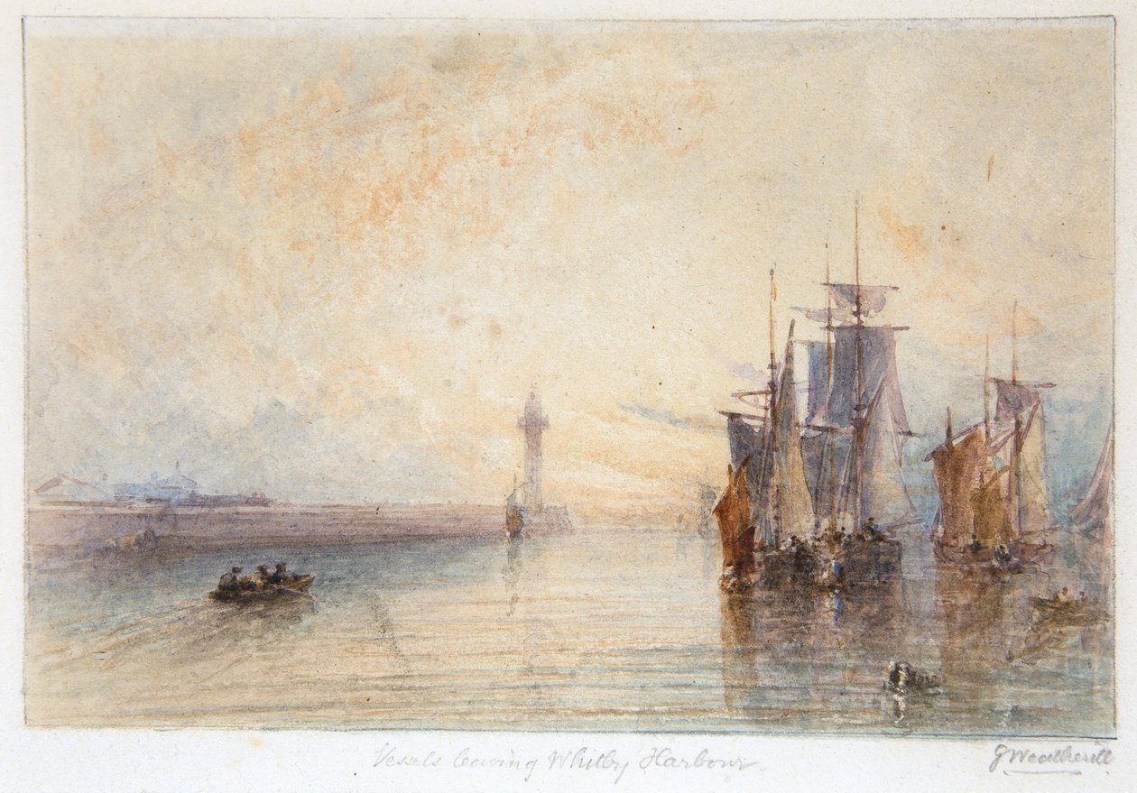Fartyg som lämnar Whitby Harbour (akvarell) av George Weatherill