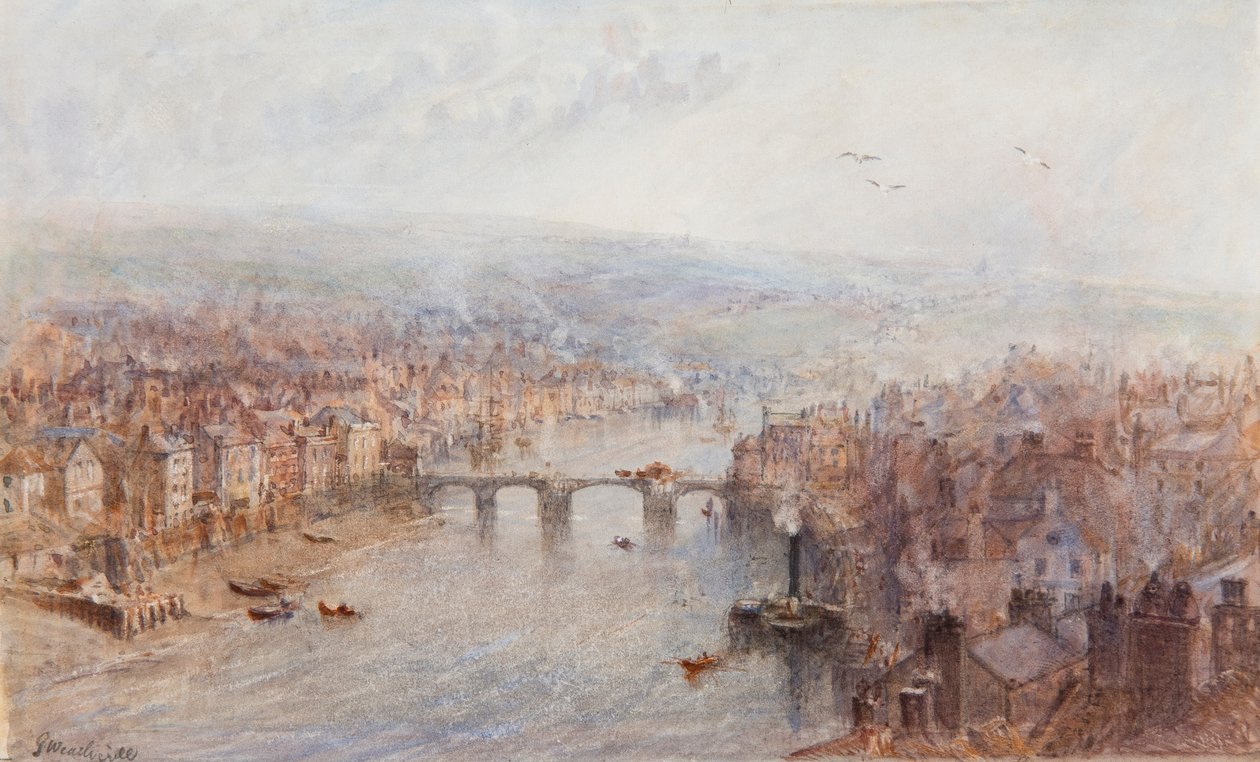 Whitby och floden Esk, en grå dag av George Weatherill