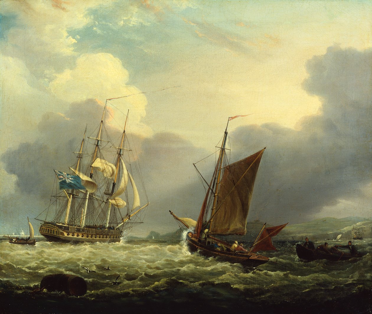 A 36 Gun Fregate off Coast of Devon (olja på duk) av George Webster