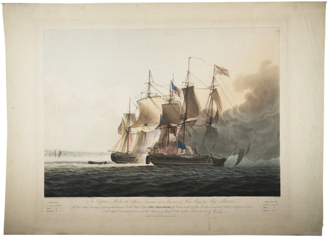 Hans Majestäts skepp Shannon erövrar den amerikanska fregatten Chesapeake, 1813 av George Webster