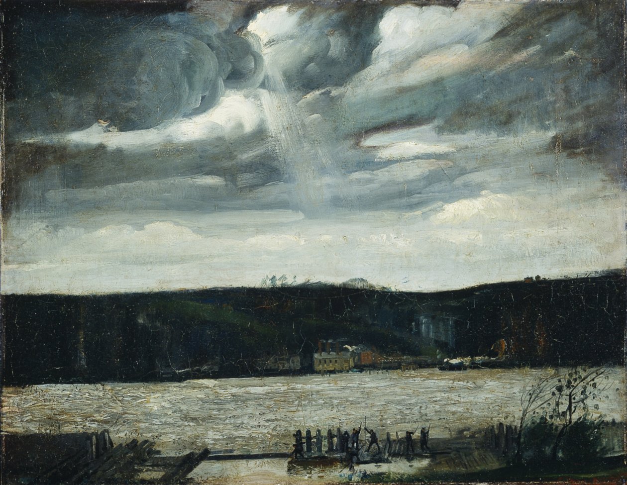 En molnig dag (Hudsonfloden: annalkande by) av George Wesley Bellows