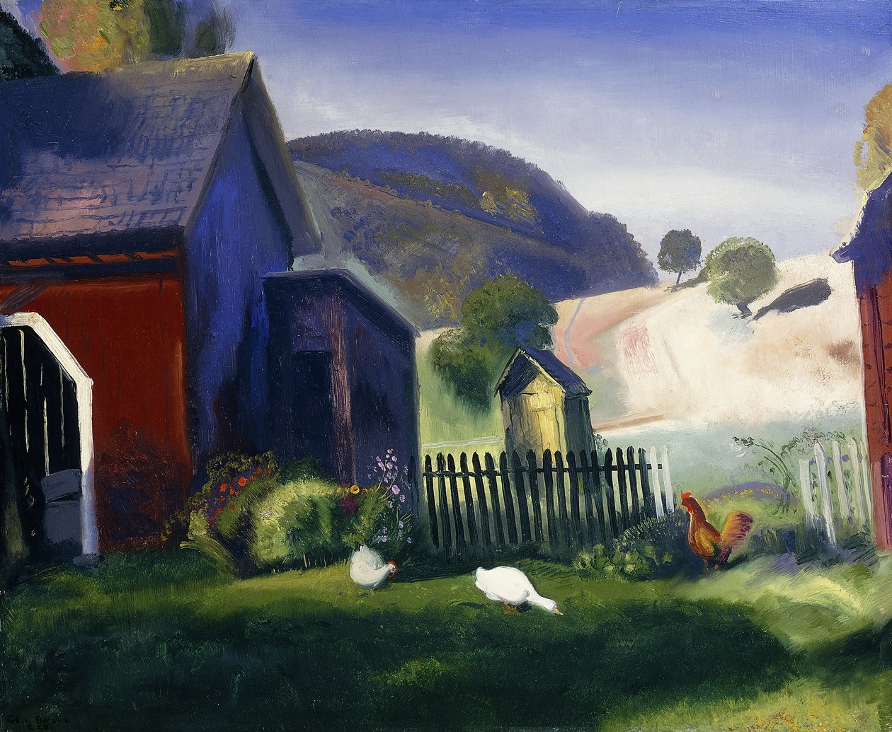 Ladugård och kycklingar, 1924 av George Wesley Bellows