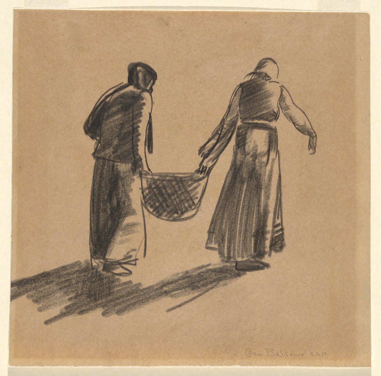 Kvinna med korg och försättsblad med utskriftsinstruktioner av George Wesley Bellows
