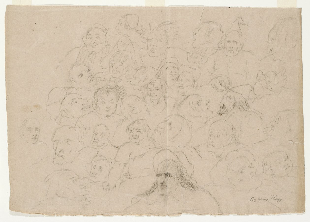 Untitled - Många porträttskisser, grovt ritade, av män, kvinnor och barn (penna på papper) av George Whiting Flagg