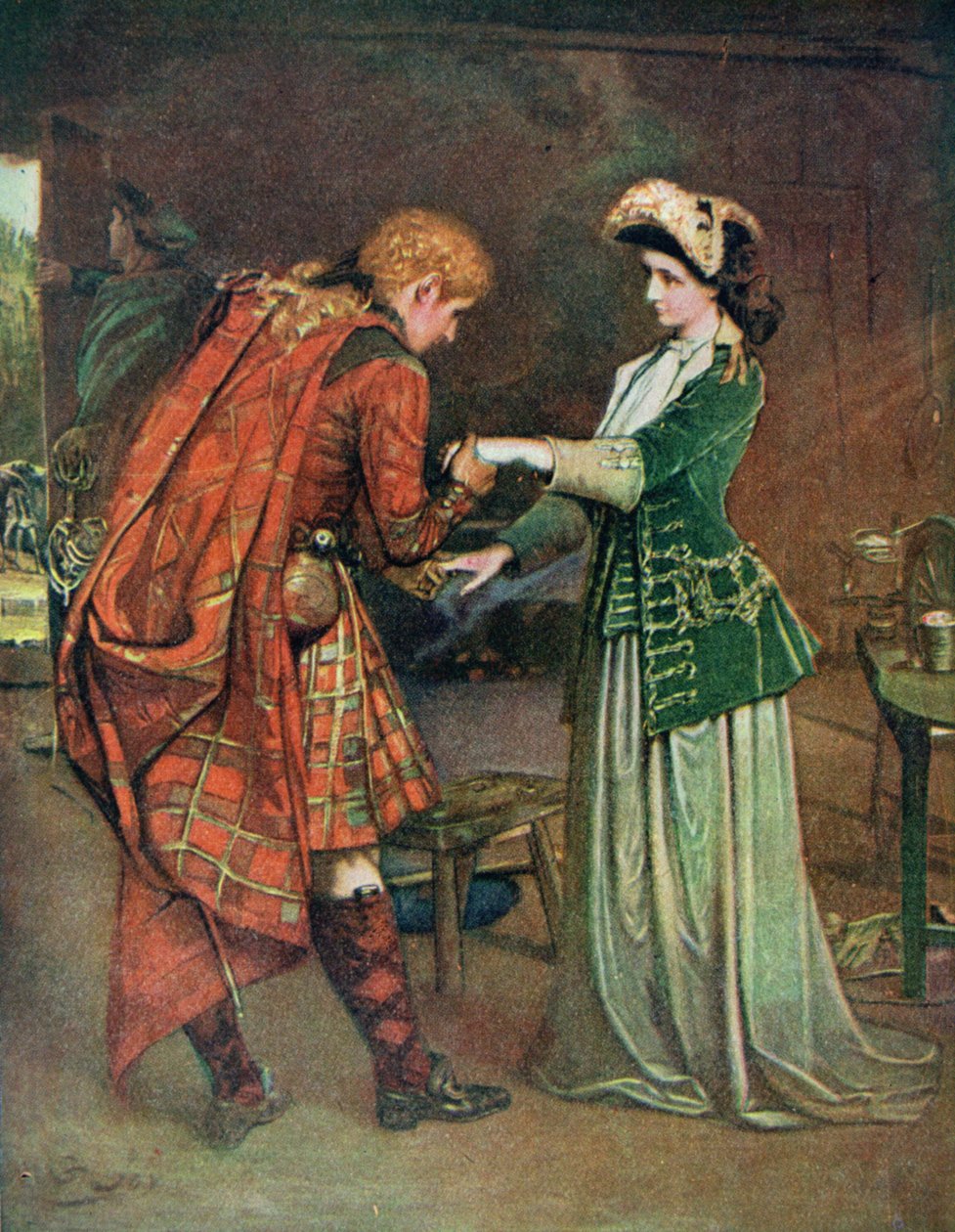 Prins Charlies (1720-88) farväl till Flora Macdonald (1722-90) illustration från "Lives of Great Men Told by Great Men", redigerad av Richard Wilson, ca 1920-talet av George William Joy