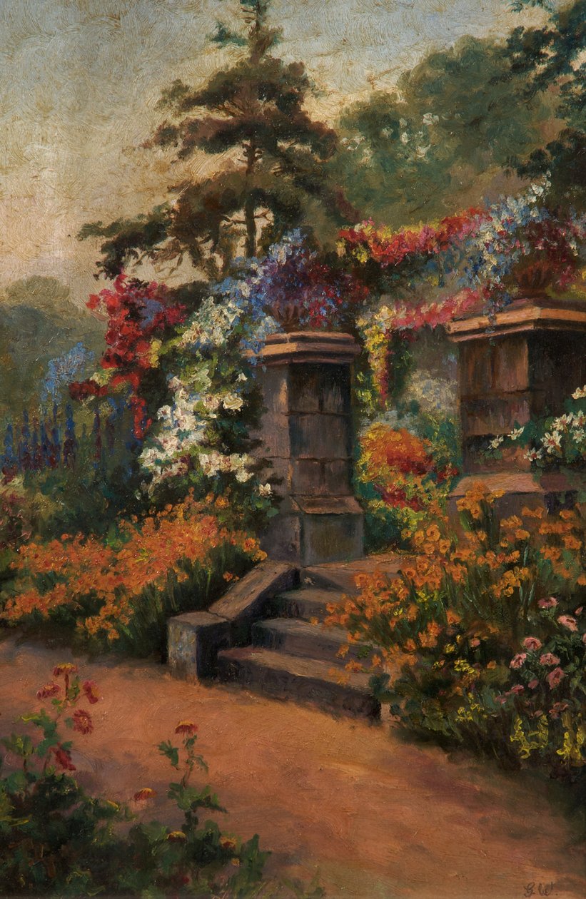 Summer Garden, odaterad (olja på duk) av George Wimpenny