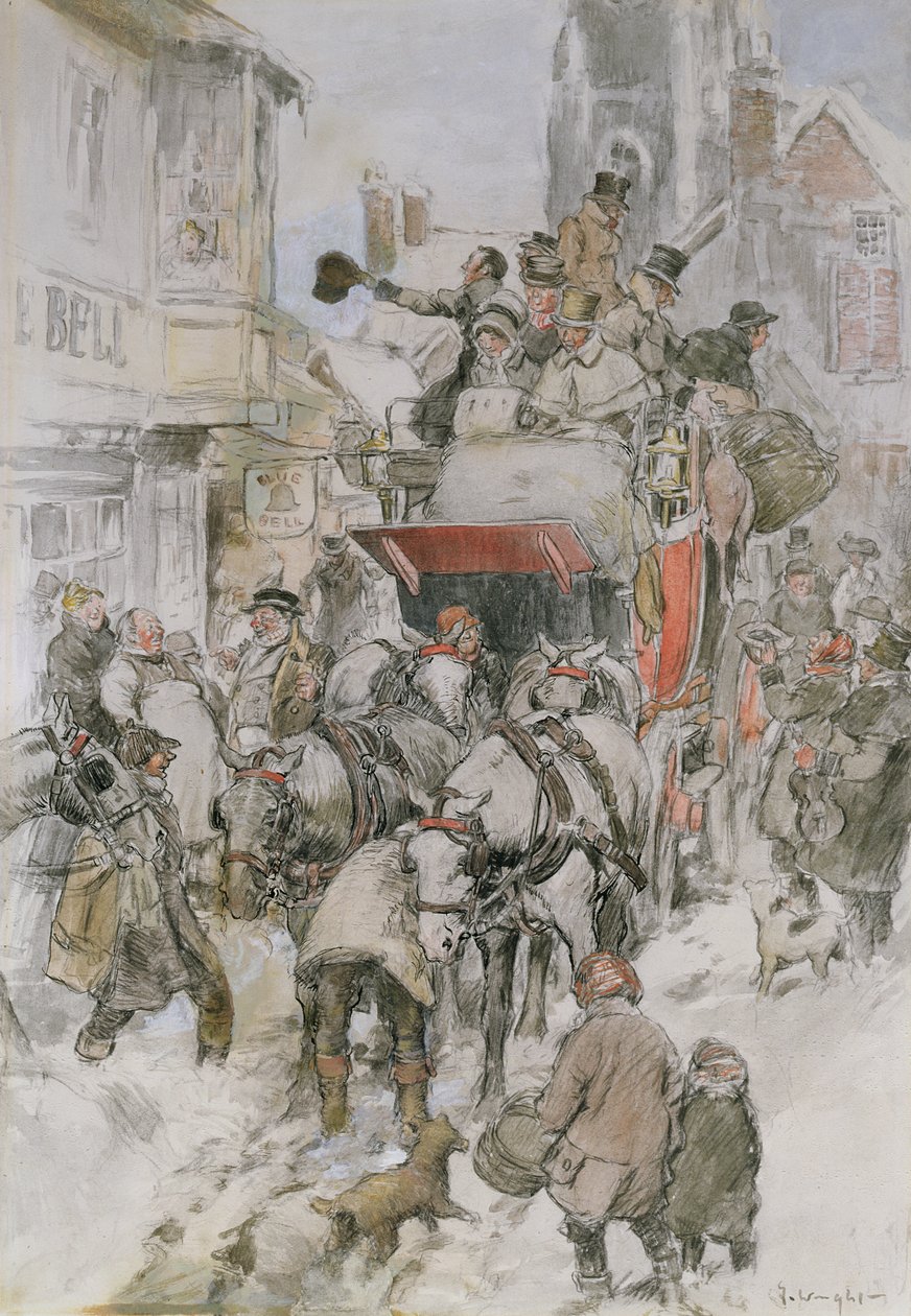 The Christmas Stagecoach (penna, wc och kroppsfärg) av George Wright