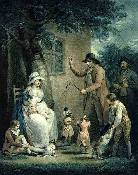 Dansande hundar, graverad av Thomas Gaugain (1748-1812), pub. av T. Philipe, 1796 (sticksticksgravyr) (par 125548) av George after Morland