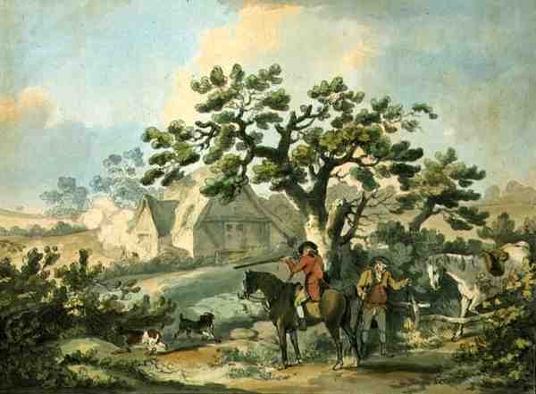 Partridge Shooting, etsat av Thomas Rowlandson (1756-1827), pub. av J. Harris, 1789 (färgerad etsning) (se även 125724, 125726-27) av George after Morland