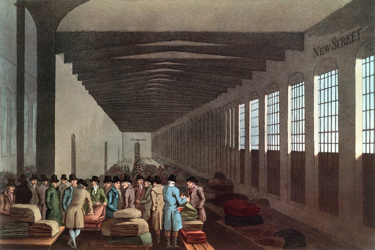 Cloth Hall, New Street, London, graverad av Robert Havell, pub. av Robinson & Son, Leeds, 1814 av George after Walker