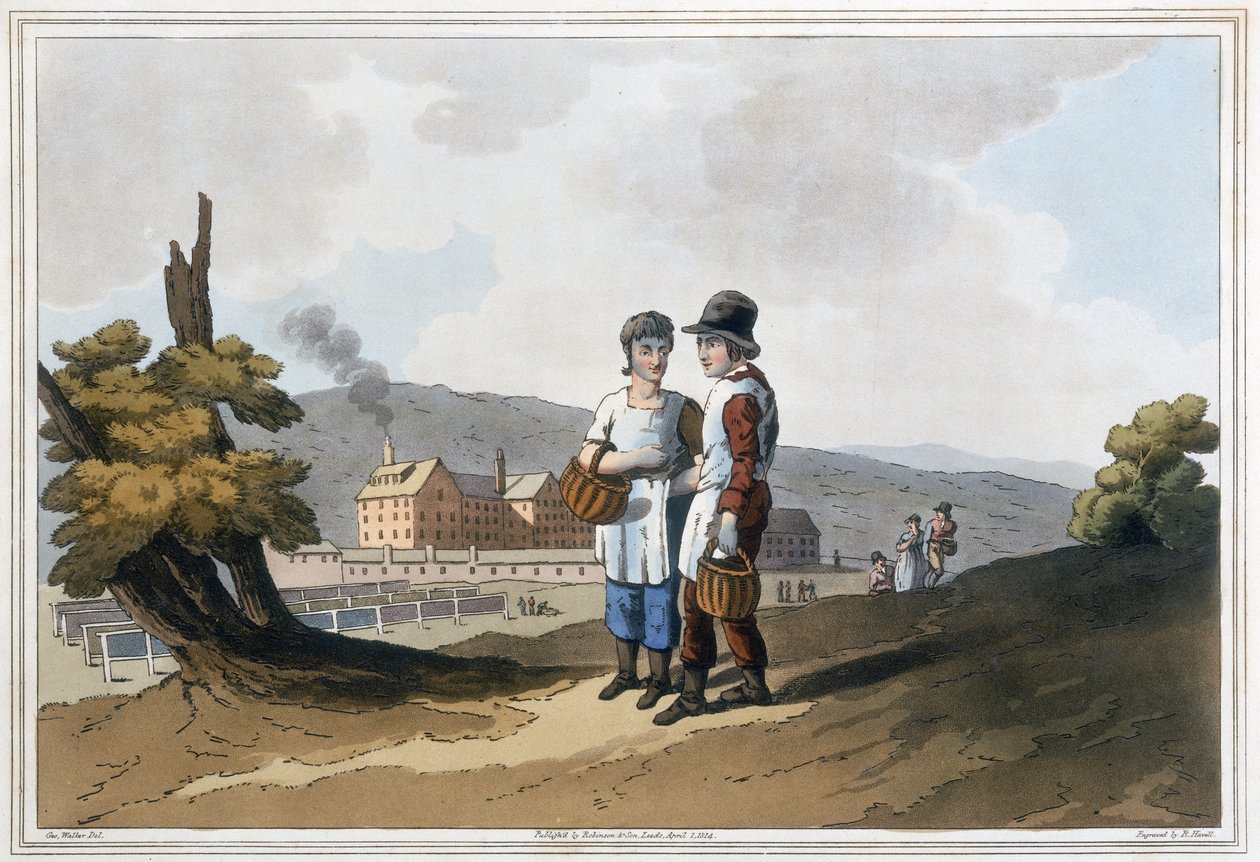 Factory Children, från `The Costume of Yorkshire graverad av Robert Havell (1769-1832) 1814 (handfärgad akvatint) av George after Walker