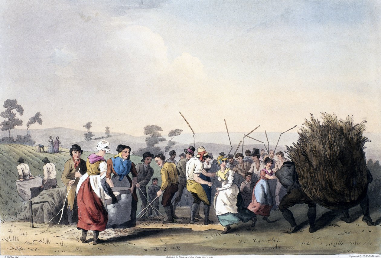 Rape Threshing, från The Costume of Yorkshire graverad av Robert Havell (1769-1832) 1814 (handfärgad akvatint) av George after Walker