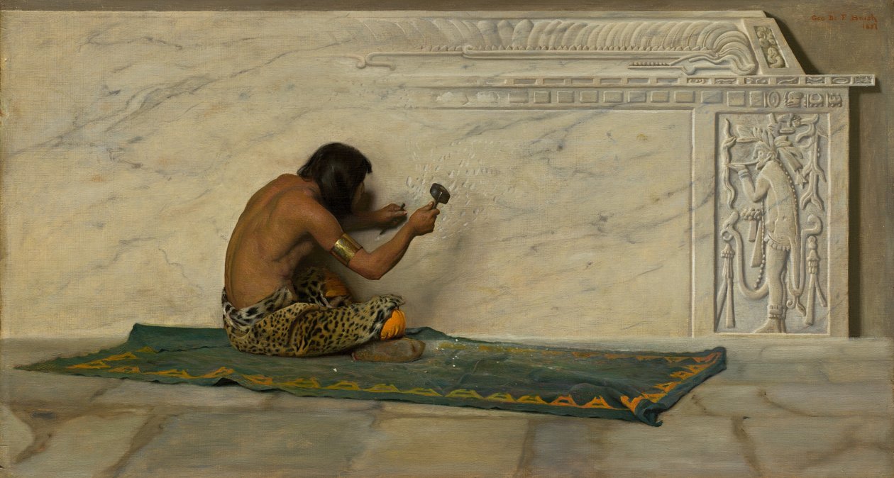 En aztekisk skulptör, 1887. av George de Forest Brush