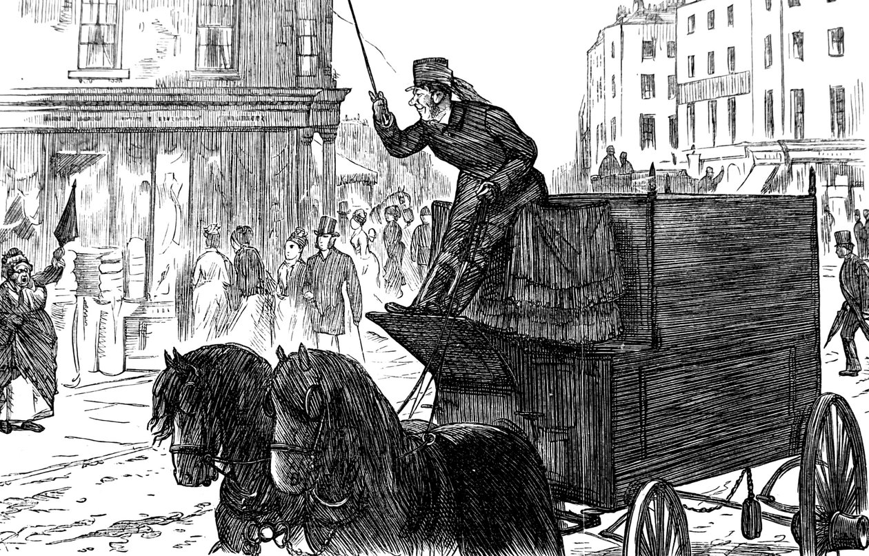 En livlig gatubild i London av George du Maurier
