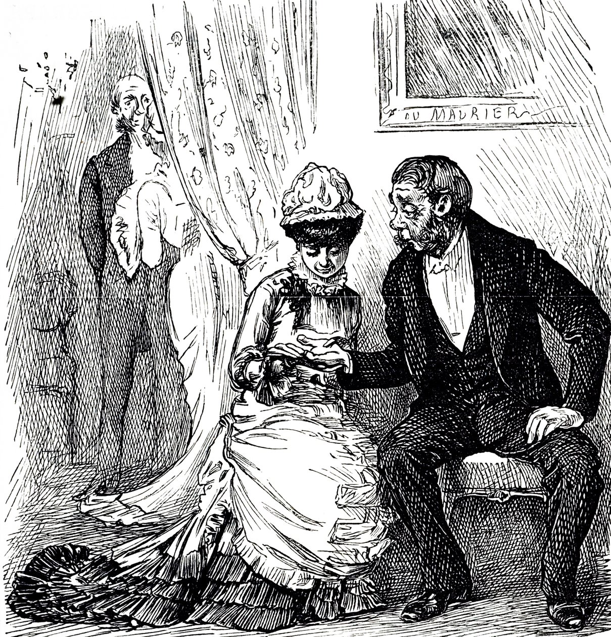 En tecknad film som kommenterar populariteten av handlätnad bland de rika. Illustrerad George du Maurier (1834-1896), en fransk-brittisk serietecknare och författare av George du Maurier